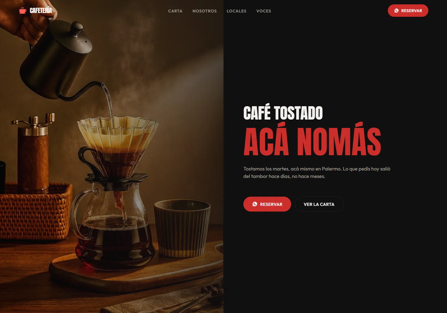 Captura del sitio: Cafetería