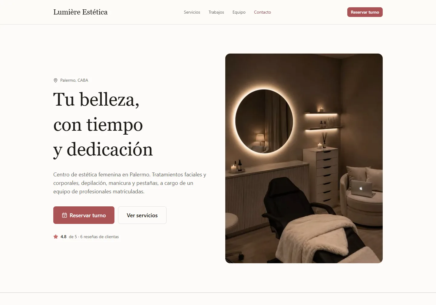 Captura del sitio: Centro de estética
